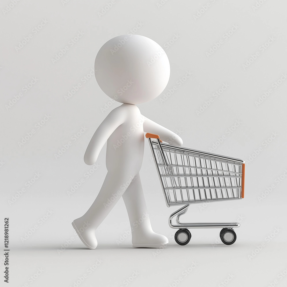 Shopping Cart Figure: 3D Character with Cart Shopping Cart Figure: 3D Character with Cart