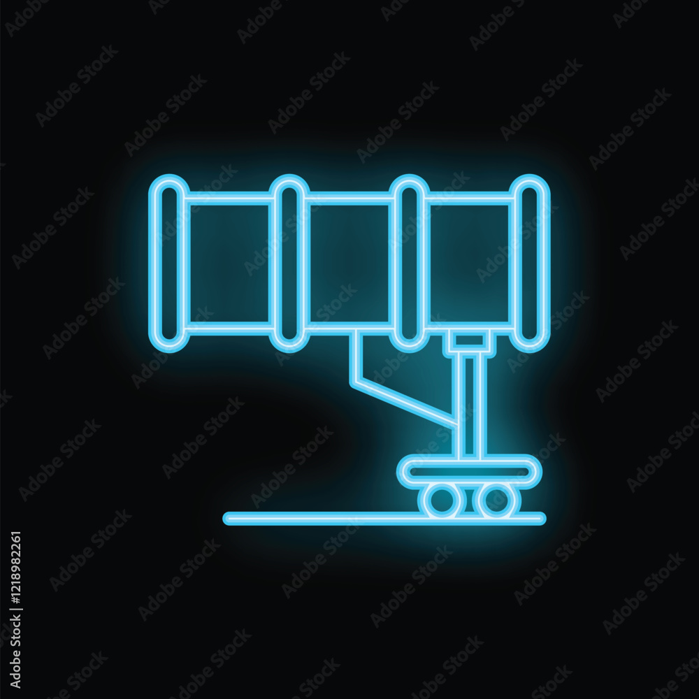Neon blue telescope is pointing towards the sky on a black background Neon blue telescope is pointing towards the sky on a black background