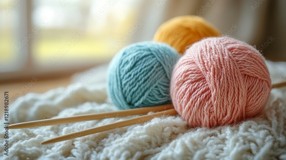 Knitting Needles and Yarn on Solid Background Knitting Needles and Yarn on Solid Background