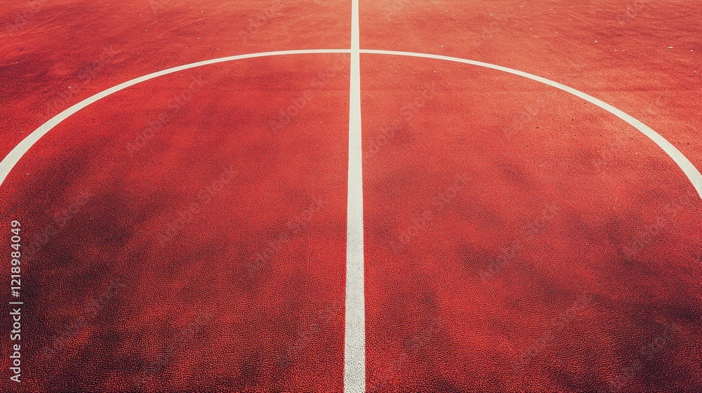 Red basketball court with white lines, showing the free throw area.