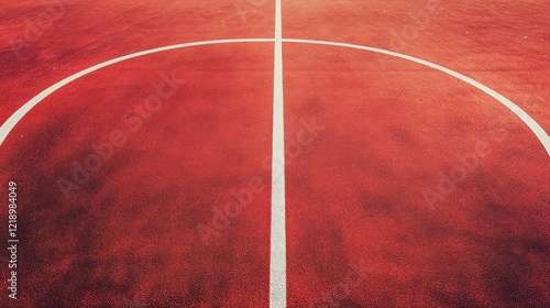 Obraz na płótnie Red basketball court with white lines, showing the free throw area. w salonie