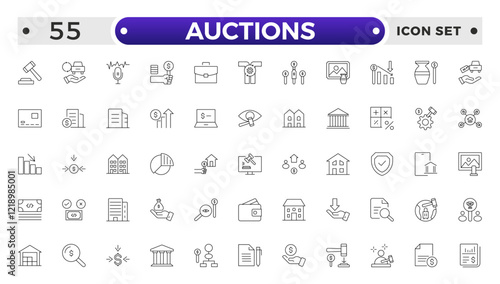 Auction outline icon hammer sell document judge illustration price deal. Bid auction vector tender justice sale commercial concept.
