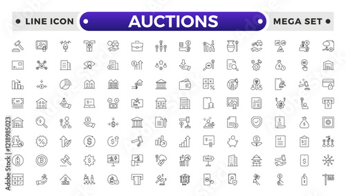 Auction outline icon hammer sell document judge illustration price deal. Bid auction vector tender justice sale commercial concept.