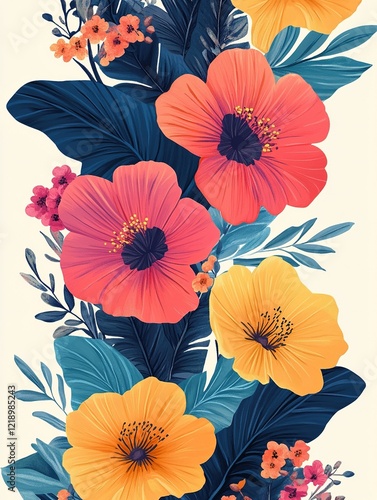 Wallpaper Mural Vibrant tropical floral arrangement on white for textile design Torontodigital.ca