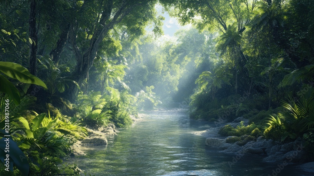Fototapeta premium Serene Jungle River: A Tropical Paradise