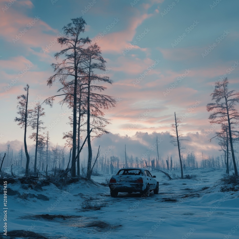 Desolate beauty in a frozen post-apocalyptic landscape Desolate beauty in a frozen post-apocalyptic landscape