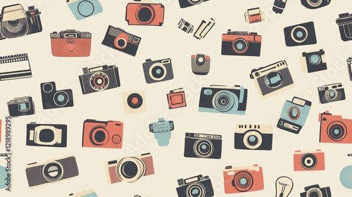 Vintage Camera Pattern Retro Photography Icons Background for Design Projects