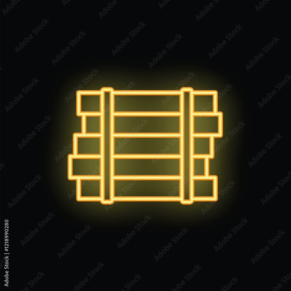 Bright yellow neon icon of a stacked wood pile glowing on a black background Bright yellow neon icon of a stacked wood pile glowing on a black background