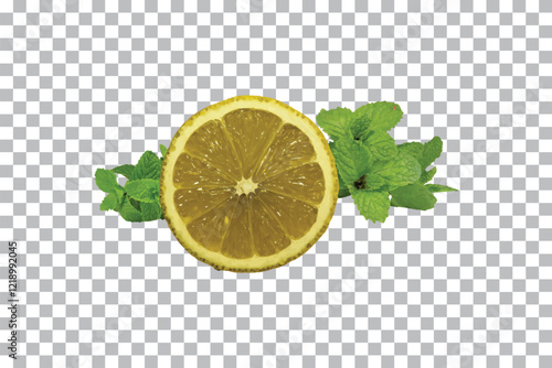 lemon and mint leaf isolated on transparent background