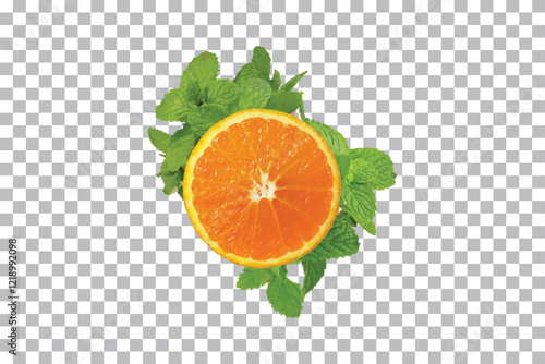 orange and mint leaf isolated on transparent background