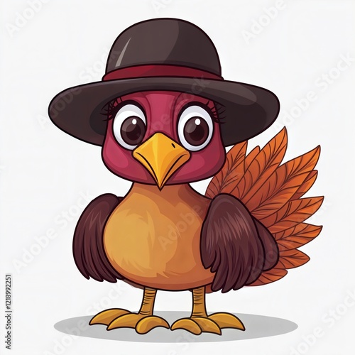 Adorable Cartoon Bird in a Fancy Hat - Cute and Stylish Illustration