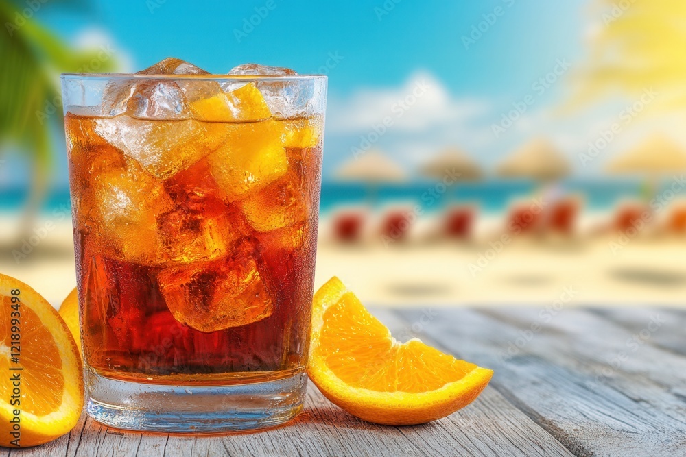 Refreshing Iced Beverage On Tropical Beach Refreshing Iced Beverage On Tropical Beach