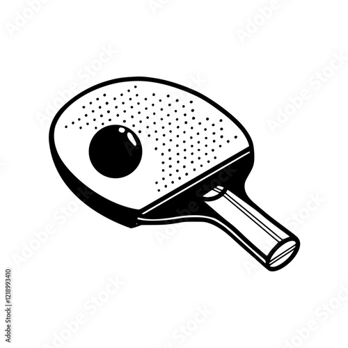 a drawing of a ping racket and ball