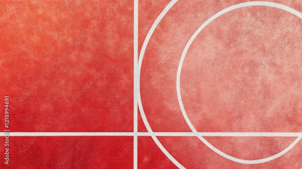 Red basketball court markings overhead view.