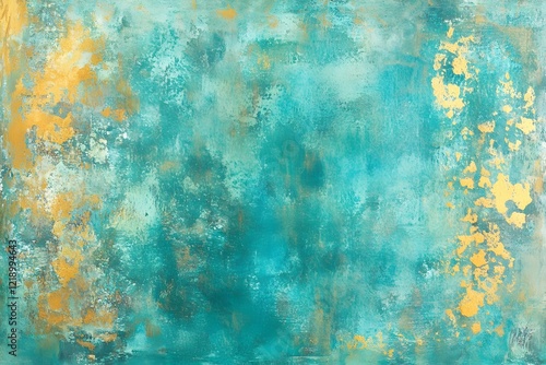 Abstract teal and gold background with shimmering metallic effects