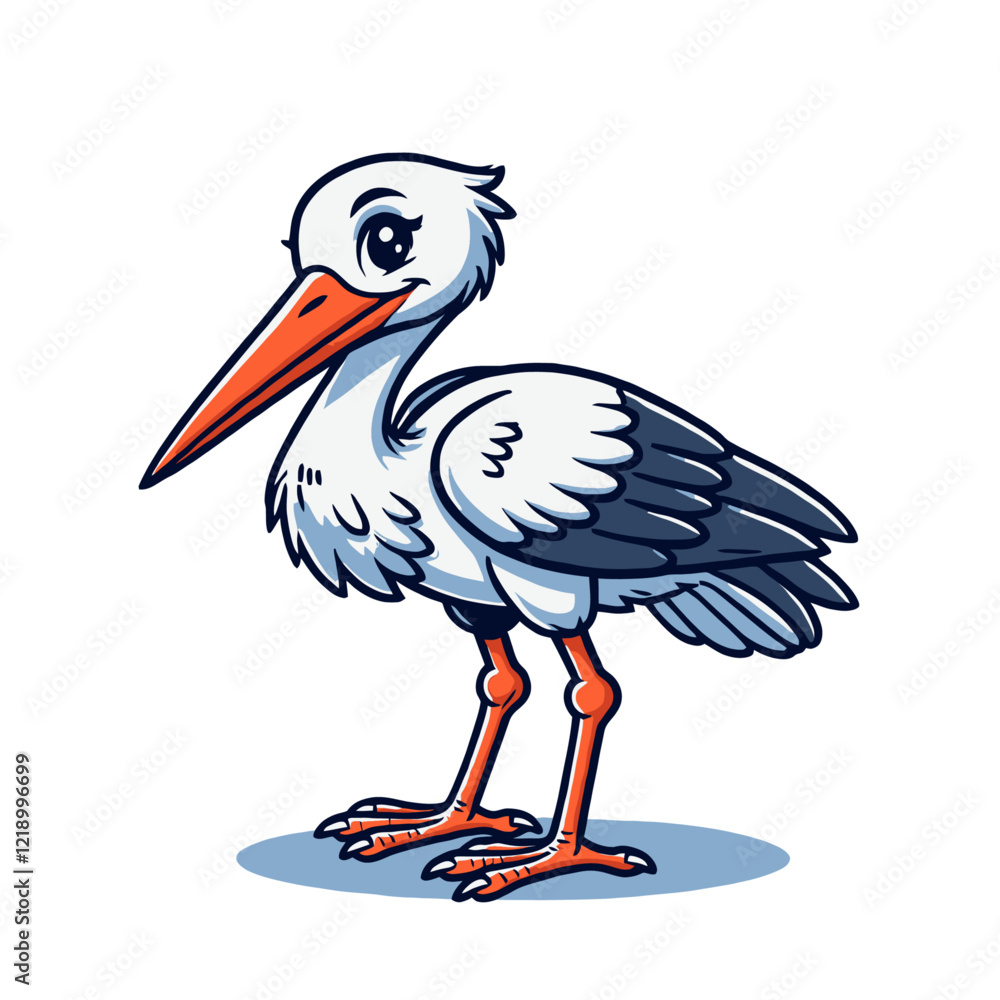 Cute cartoon stork with a friendly expression, isolated vector illustration ideal for children's content, animal-themed designs, and educational materials. Cute cartoon stork with a friendly expression, isolated vector illustration ideal for children's content, animal-themed designs, and educational materials.