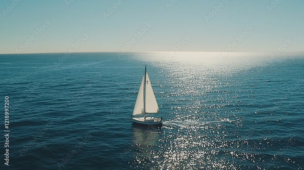 Obraz premium Sailboat on Open Water Sunlight Reflecting