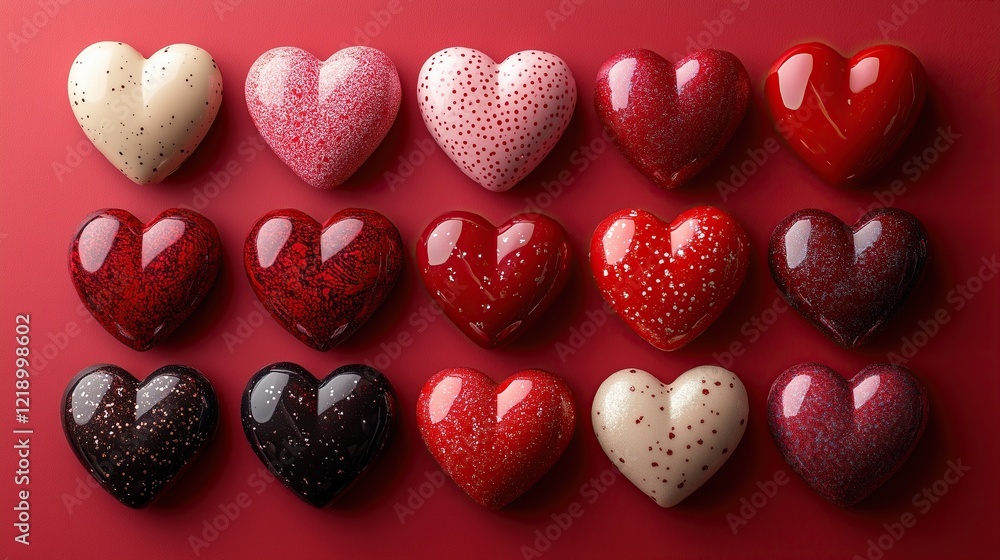 Glittery Red Heart Decorations with a Romantic Glow Against a Soft Bokeh Background Valentine Day greeting card designs with romantic visuals. Home decor products or gift packaging Glittery Red Heart Decorations with a Romantic Glow Against a Soft Bokeh Background Valentine Day greeting card designs with romantic visuals. Home decor products or gift packaging