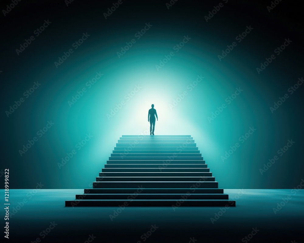Person Standing at the Top of Stairs with Light Person Standing at the Top of Stairs with Light
