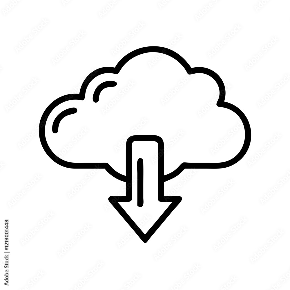 Black vector icon of cloud download for cloud storage and data transfer Black vector icon of cloud download for cloud storage and data transfer