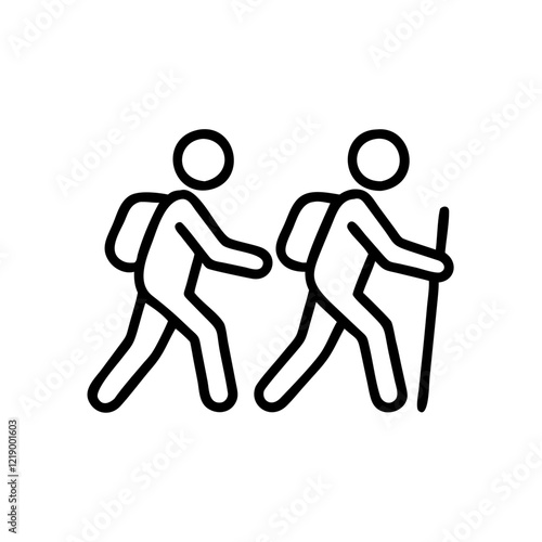 Simple black vector icon of a group hiking to represent outdoor adventure
