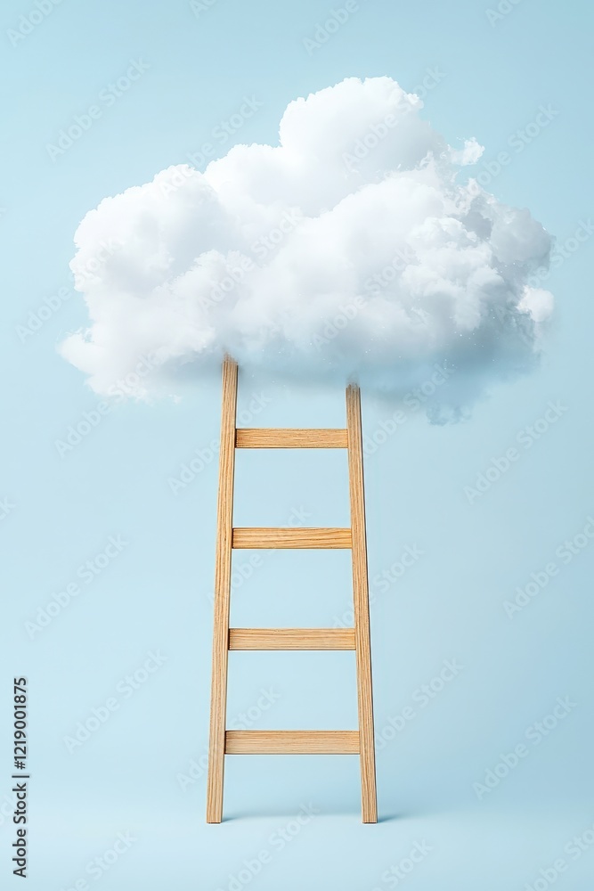 Wooden Ladder Reaching to Soft White Cloud Wooden Ladder Reaching to Soft White Cloud