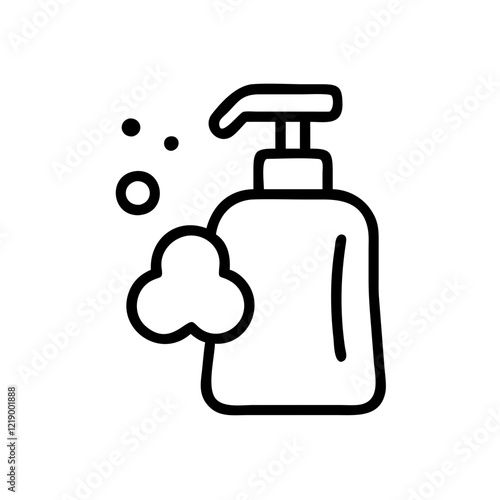 Simple black vector icon of liquid soap dispenser with bubbles