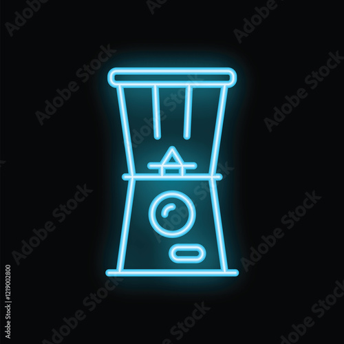 Neon icon of a claw machine arcade game glowing on a black background