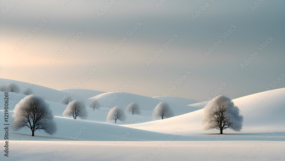 Minimalistic snowy landscape with soft shadows and muted colors Minimalistic snowy landscape with soft shadows and muted colors