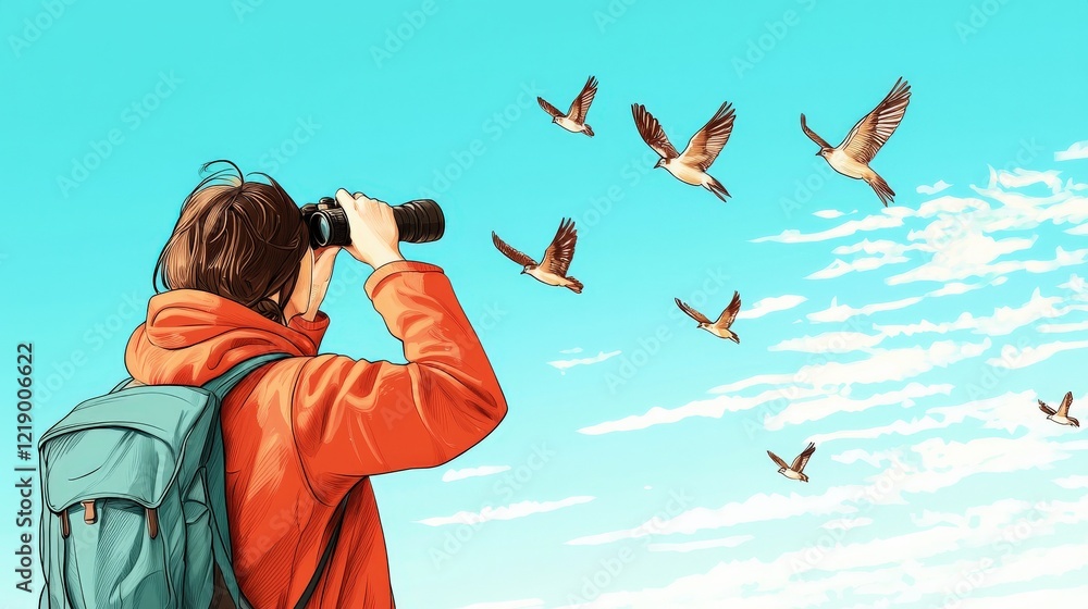 Obraz premium Birdwatching Adventure in Bright Blue Sky