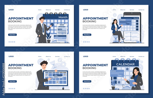 Landing page template appointment booking concept and efficient time management schedule on calendar