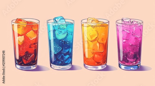 Obraz na płótnie Four colorful refreshing iced drinks in glasses. w salonie