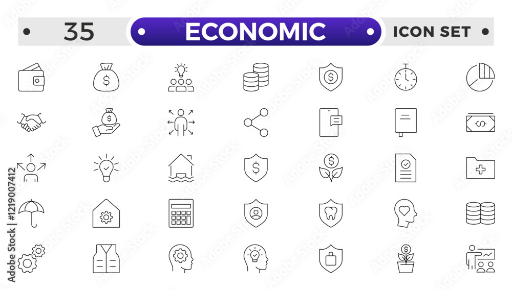 Set of Economic and Insurance line icons. Outline icon collection related to education, insurance, law, government and more. graphs, charts representing market trends, finance analytics. Set of Economic and Insurance line icons. Outline icon collection related to education, insurance, law, government and more. graphs, charts representing market trends, finance analytics.
