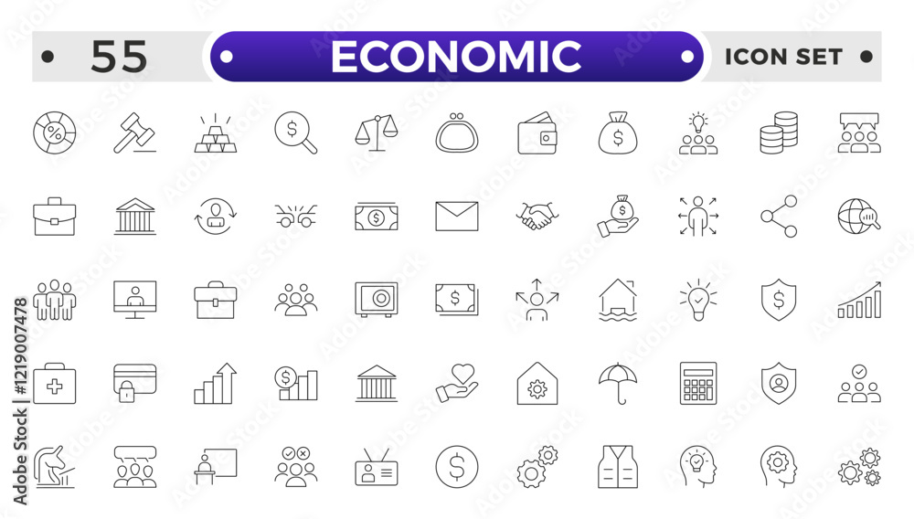 Set of Economic and Insurance line icons. Outline icon collection related to education, insurance, law, government and more. graphs, charts representing market trends, finance analytics. Set of Economic and Insurance line icons. Outline icon collection related to education, insurance, law, government and more. graphs, charts representing market trends, finance analytics.