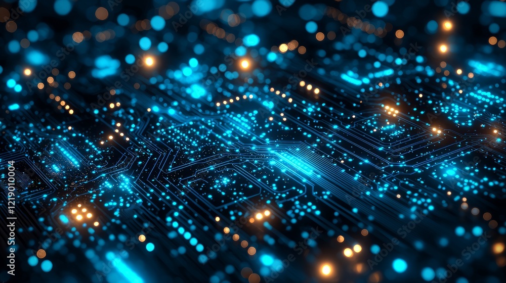 Fototapeta premium Abstract digital circuit board glowing, data network, technology background, web design