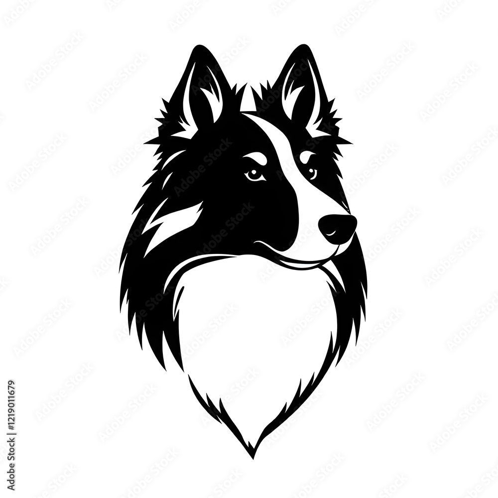 Naklejka premium Border collie dog illustration icon, black silhouette vector