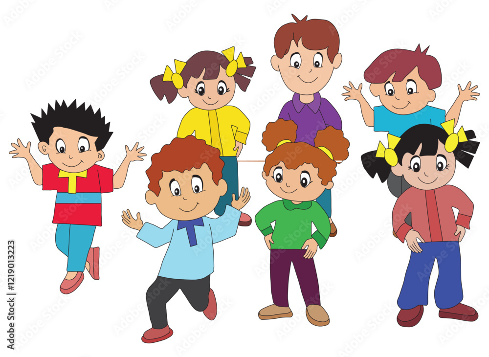 children in the park. Happy Group of Kids Boys and Girls Enjoying Fun Moments Together. Vector Illustration. children in the park. Happy Group of Kids Boys and Girls Enjoying Fun Moments Together. Vector Illustration.