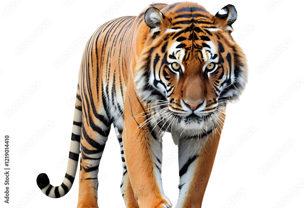 Fototapeta premium Majestic Tiger Standing Tall with Striking Stripes on Clear Transparent Background 