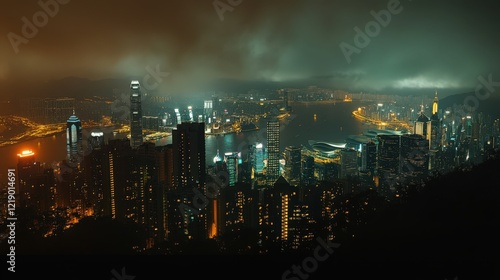Wallpaper Mural Hong Kong's vibrant cityscape at night viewed from an elevated perspective Torontodigital.ca