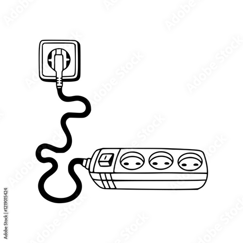 a line art drawing of a plug with cable illustration