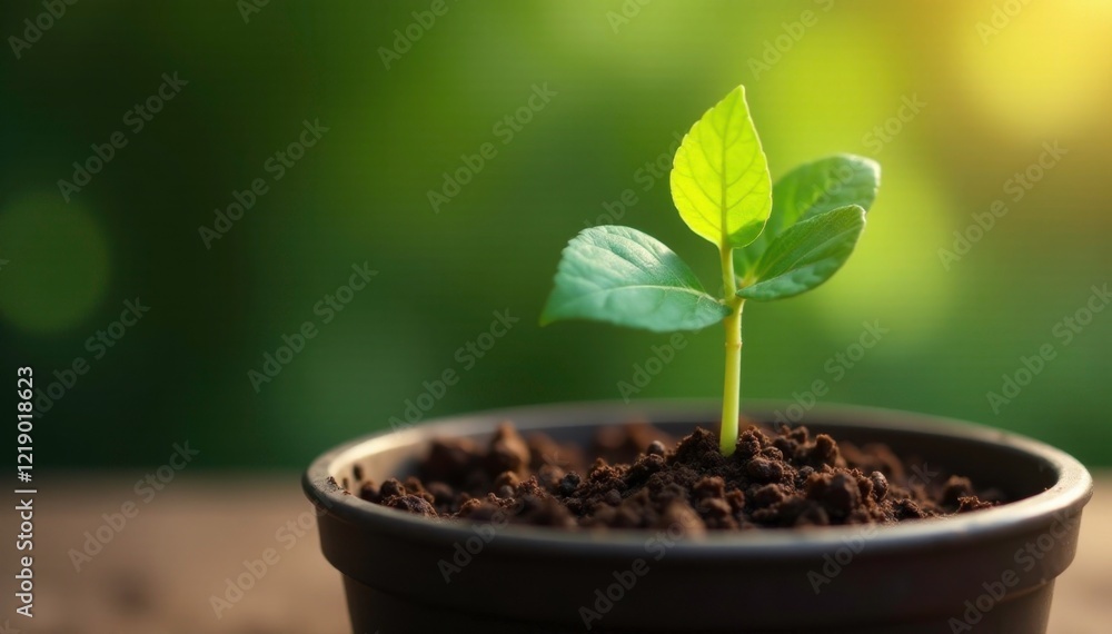 Green sprout with tender leaves in a container filled with organic compost and fertilizer, organic, plant Green sprout with tender leaves in a container filled with organic compost and fertilizer, organic, plant