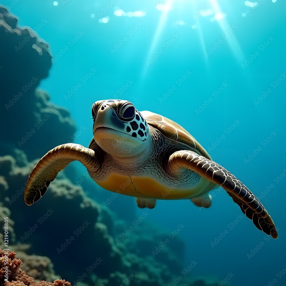 Fototapeta premium realistic sea turtle swimming