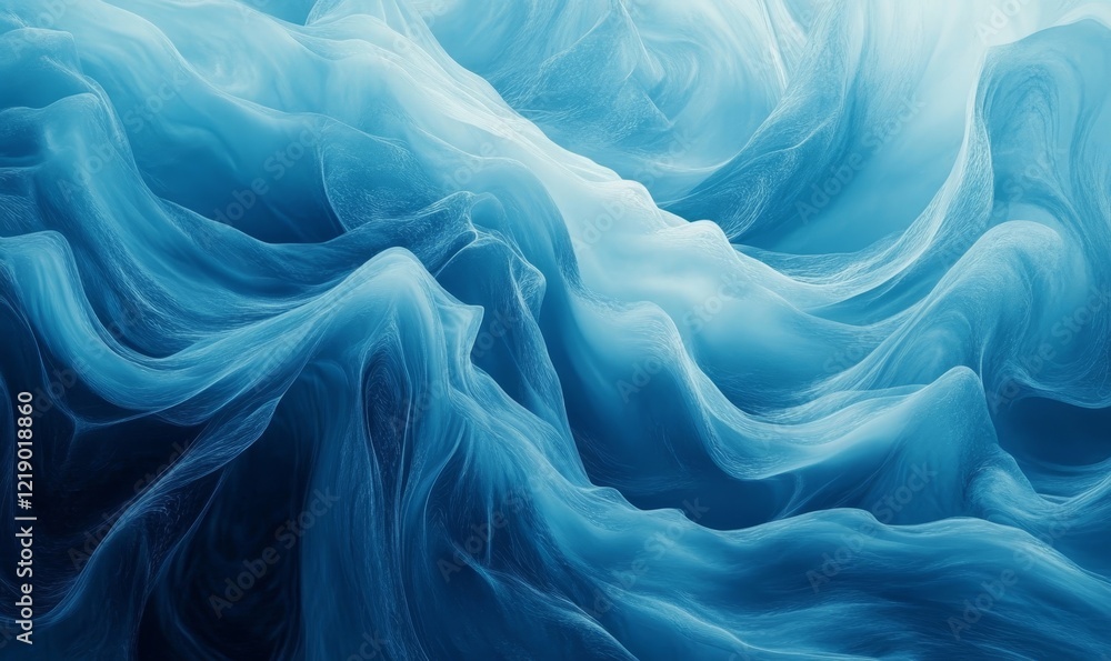 Obraz premium Abstract Blue Wave-like Texture Background with Smooth Fluid Shapes and Soft Lighting for Design Projects and Modern Art Concepts, Generative AI