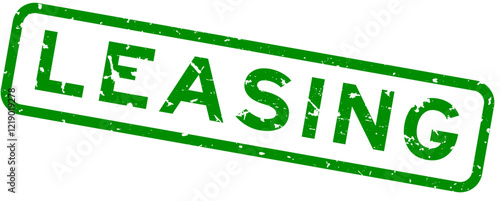 Grunge green leasing word square rubber seal stamp on white background