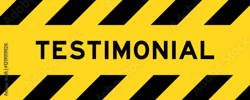 Yellow and black color with line striped label banner with word testimonial