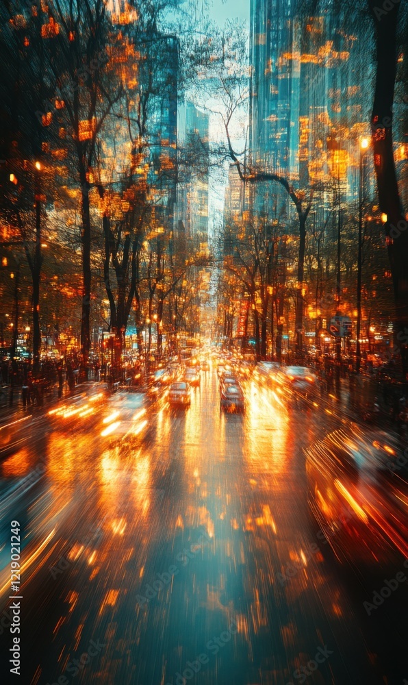 Urban nightscape featuring lights and reflections after rain Urban nightscape featuring lights and reflections after rain