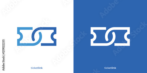 Simple Ticket Link Logo.  Ticket and Link Graphic Icons. Ticket Chain Logo Design Template.