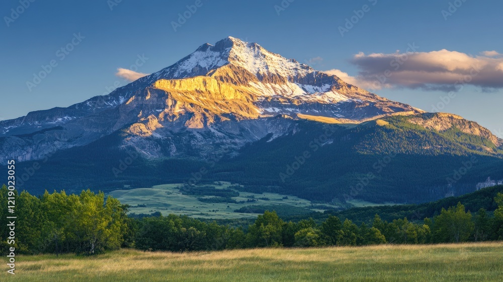 Fototapeta premium Majestic Mountain at Golden Hour: A Breathtaking Landscape