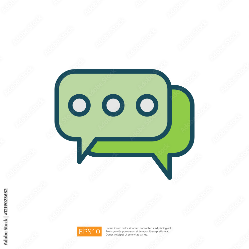 two overlapping speech bubbles in green tones, symbolizing communication, conversation, or messaging. Flat line style icon two overlapping speech bubbles in green tones, symbolizing communication, conversation, or messaging. Flat line style icon