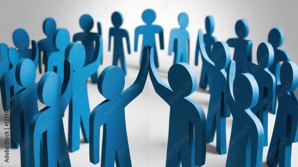 Blue paper cutout figures celebrating teamwork and collaboration, fostering a positive atmosphere in a creative setting. Blue paper cutout figures celebrating teamwork and collaboration, fostering a positive atmosphere in a creative setting.